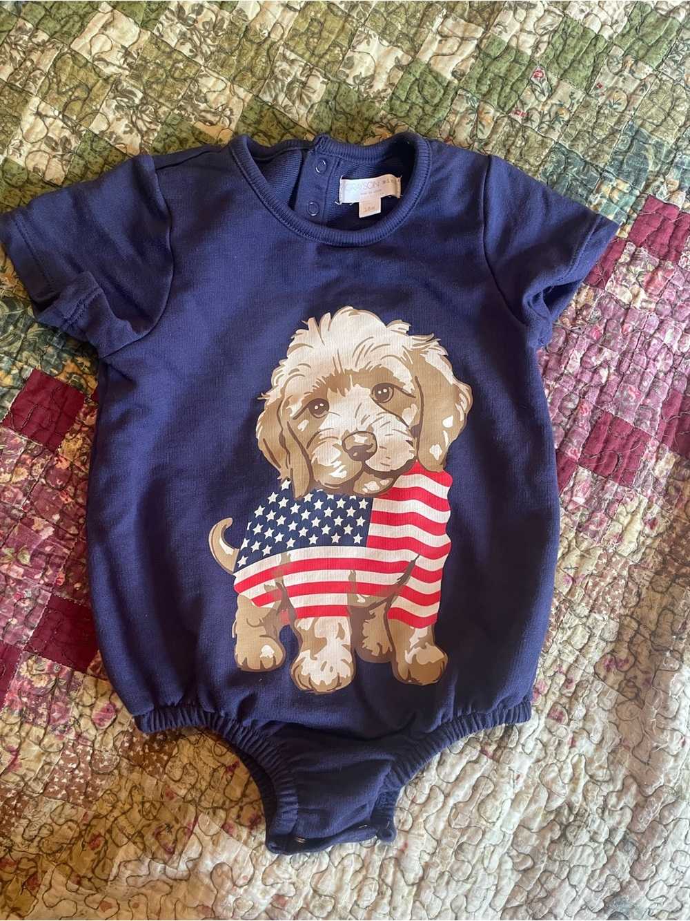 Patriotic Puppy Flag Baby One-Piece Bodysuit